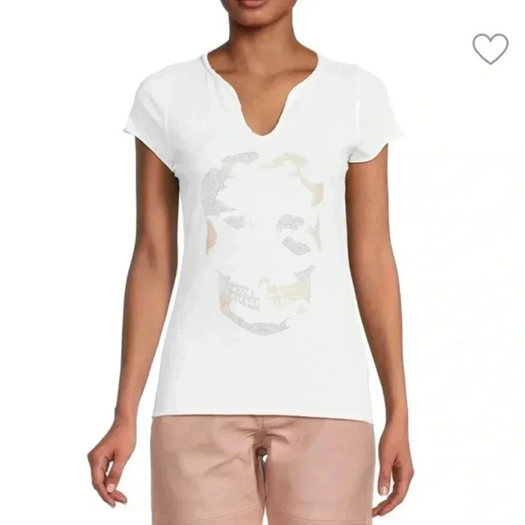 NWT Zadig & Voltaire Tunisien MC Embellished Skull Camo Strass Tee White S - Picture 1 of 3